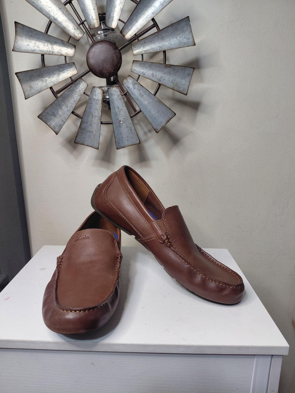 Clarks Markman Men’s Brown Leather Slip-On Loafers - Classic Moc Toe Size 9.5